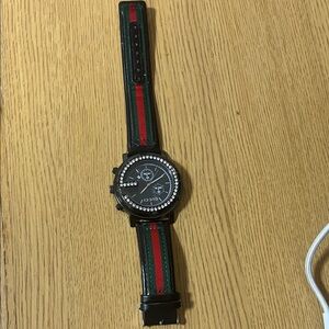 Gucci Black Watch with Red and Green Accents